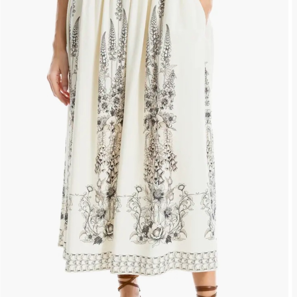 Max Studio Ivory Floral Midi Skirt